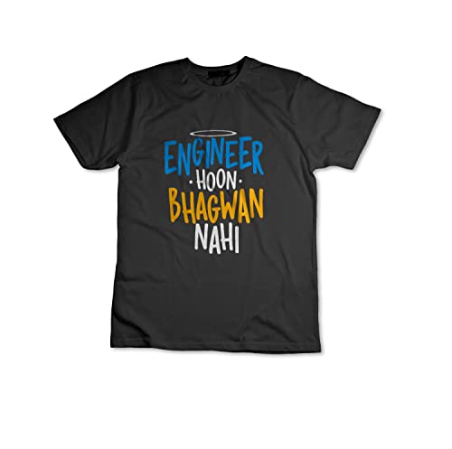 LIGHTNIING HAMMERZ Engineer Hu Bhagwan Nahi Printed T-Shirts for Men | Funky Prints Tshirt for Boys | Engineer Quotes Printed Round Neck Unisex Tshirts | Black Cotton Regular fit Tees |