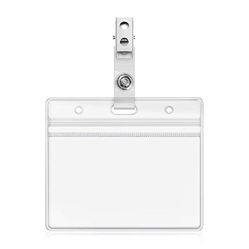 Id Badge Holder Horizontal Waterproof Zip Pvc Id Card Holder Clear Plastic Name Tag Holders With Clip Badge Straps By Zhegui (50 Pack, Horizontal 2.3X3.5) #TOP7