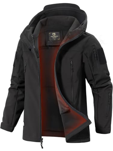 FREE SOLDIER Men's Hooded Waterproof Softshell Jacket(Black,L)