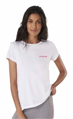 Lotto T Shirt Donna Mezza Manica Estiva Corta, Maglietta Donna per Il Tempo Libero, Palestra, Fitness, Running, Yoga, Pigiama (Bianco, L)