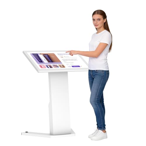 Image of MWE 32 Inch Touch-screen Self Service Kiosk, Floor Standing Digital Signage Display, FHD Information Kiosk, 2 Speakers, Interactive Display for Mall Navigation /Self-Ordering /Advertising /Retail Store