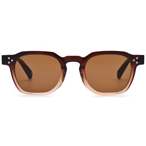 Image of Square Sunglasses for Men Women - Retro Chunky Rectangle Frame Sun Glasses Classic Vintage Shades
