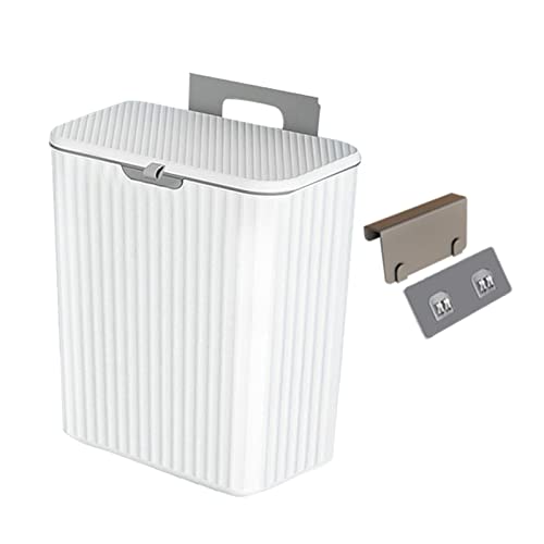 F Fityle Pattumiera da Cucina Sospesa con Coperchio, Compatta da Appendere per Camera da Letto, Armadio, Bagno, Bianco 9L