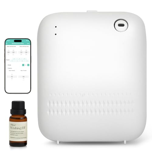MQLMF Waterless Diffuser,Wireless Essential Oil Battery Operated,2000 Sq Ft,Safety Lock,Quiet,Bluetooth App,Hotel Home Collection Scent Machine - White