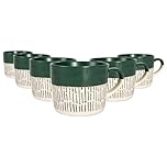Nicola Spring Ceramic Coffee Mugs Set - 475ml - 6pc Sage Dipped Dash Stoneware Coffee Cups Dishwasher & Microwave Safe Large Tea Mugs for Hot Drinks, Hot Chocolate, Tea
