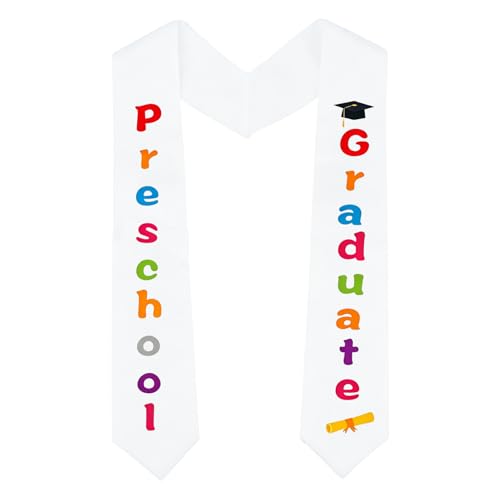 White Kindergarten Preschool Graduation Sash First Generation Prek Kids Graduation Stole Cap and Gown Accessories Congrats Grad Photo Prop Craft Gifts for Boys Girls Party Favors Supplies Decorations