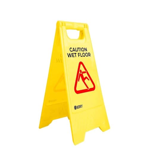 Caution Wet Floor Sign - Yellow | Plastic Slippery Floor Warning Sign | Two Side Foldable Slippery Floor Sign | Type A Freestanding Warning Sign for Outdoor and Indoor