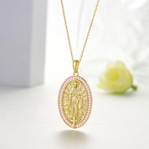 Virgin Mary Necklace 925 Sterling Silver Virgen De Guadalupe Necklace Mother Mary Pendant Catholic Jewelry Gifts for Women2