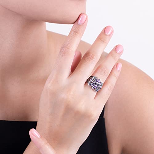 Image of Gemondo USA 925 Sterling Silver Amethyst & Marcasite Art Nouveau Ring Size 6, 7, 8, and 9