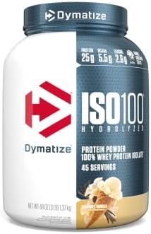 Dymatize ISO 100 Whey Protein Powder with 25g of Hydrolyzed 100% Whey Isolate, Gluten Free, Fast Digesting, Gourmet, 3 Pound, Vanilla, 3 Pound , 48 Oz