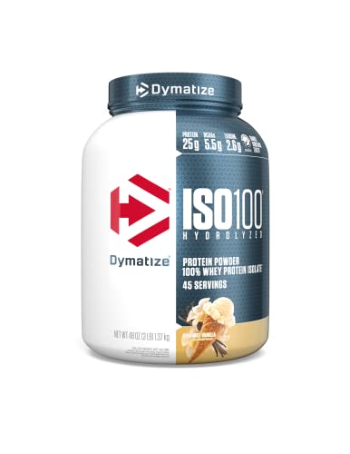 Dymatize Iso 100 Whey Protein Powder With 25G Of Hydrolyzed 100% Whey Isolate, Gluten Free, Fast Digesting, Gourmet, 3 Pound, Vanilla, 3 Pound , 48 Oz #TOP1