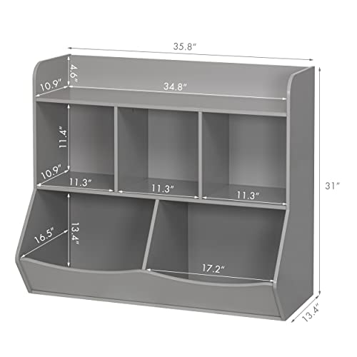 Image of A1 Craft Toy Storage Organizer with Bookshelf, 5-Cubby Children's Toy Shelf, Toy Storage Cabinet, Suitable for Children's Room, Playroom, Hallway, Kindergarten, School Color: Gray