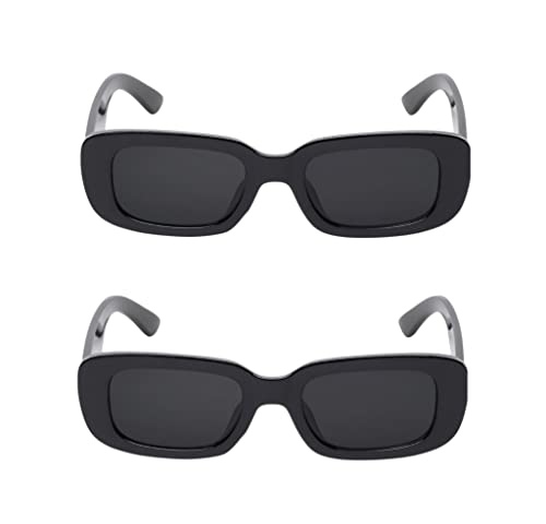 Image of Retro Rectangle Sunglasses for Women & Men | UV400 Protection | Trendy Thick Frame Fashion Eyewear | Lightweight Casual Shades | Black & White Combo Pack