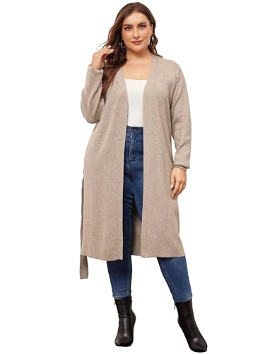 Image of Agnes Orinda Plus Size Sweater Cardigan for Women Knit Sweater Long Sleeve Belted Overwear Long Cardigans Coat Winter