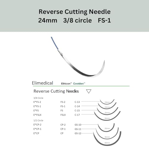 Image of ELIMIDE Veterinary Nylon Non-Absorbable Monofilament Sutures, Reverse Cutting 3 /8 Circle, 24mm, 3 /0 30 inch (76 cm), 12 Individual Pack, FS1, Blue, 663NL