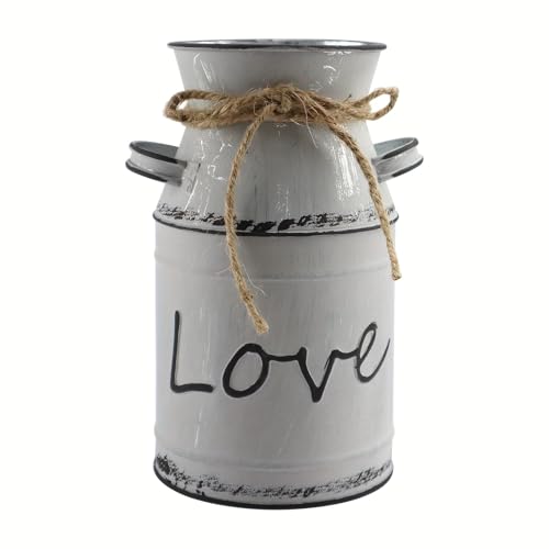 Love Pattern Vase Galvanized Antique Retro Milk Can Metal Planter Rustic Vintage Primitive Flower Holder Farmhouse Country Plant for Home Office Decor 76 Gray