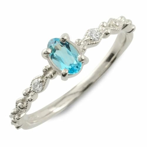 Ciero(シエロ) リング レディース k10 ダイヤモンド 指輪 ブルートパーズ ピンキーリング ホワイトゴールドk10 10金 華奢 11月 5号