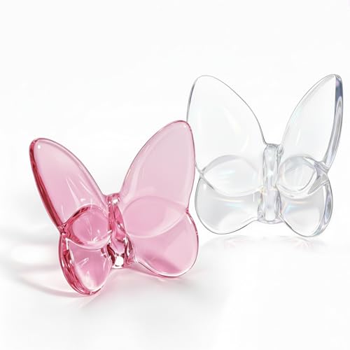 2 Pack Glass Butterfly Figurines Crystal Butterflies Desk Decor Pink Clear