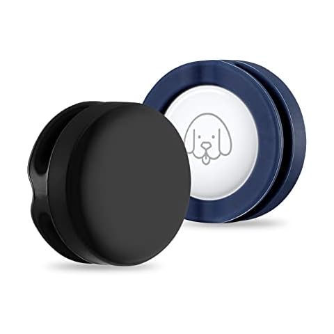 Newest Airtag Dog Collar Holder, 2 Pack Case Compatible with Apple AirTag, Dog Collar GPS Tracking Accessories, Protective Anti-Scratch Anti-Lost Cover Scratch Resistance Accessory - Black+Blue Cover