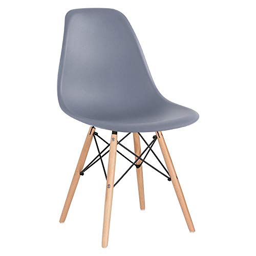 Loft7, Cadeira Charles Eames Eiffel Dsw Com Pés De Madeira Clara Versátil Assento Em Polipropileno Sala De Jantar Cozinha Escritório Bar E, Cinza Escuro