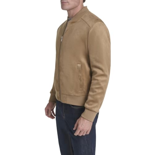 Image of Cole Haan Men's Rib Knit Collar Fully Lined Faux Suede Jacket