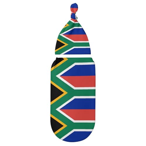 Image of South African Flag Newborn Swaddle Blanket with Beanie Hat - Unisex, One Size - Polyester - Tie Closure - Perfect for Newborns, Parents and Caregivers