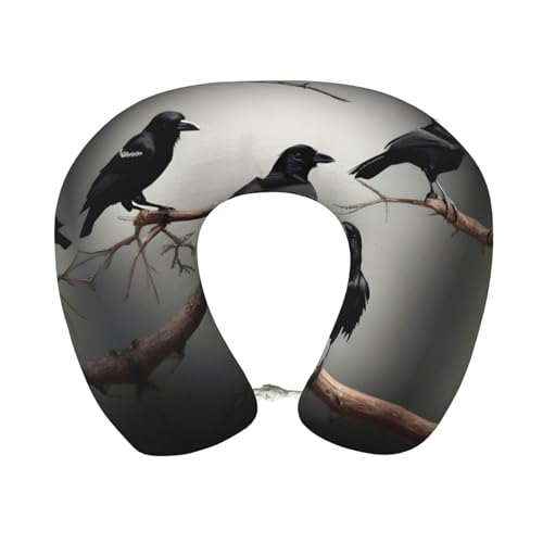 Almohada de Viaje con Estampado de Cuervos Negra