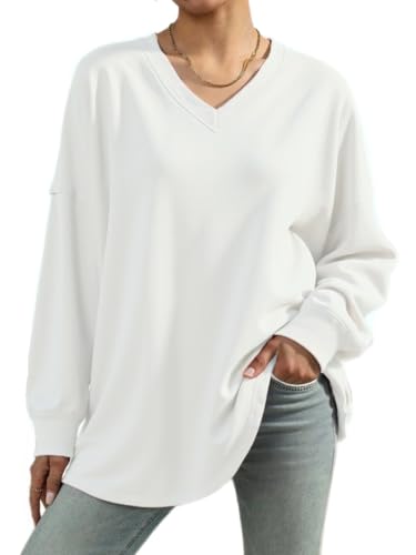 Image of ZANZEA Women's Off The Shoulder Batwing Tops Casual Loose Oversized Tshirts Long Sleeve Fall Pullover Sweater Tops
