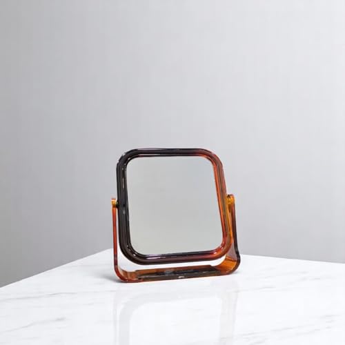 Image of MESKIN Dual-Sided Square Makeup Mirror - Stylish, Compact Mirror with Clear Reflection for Accurate Grooming and Beauty Care (Brown, Pack of 1)