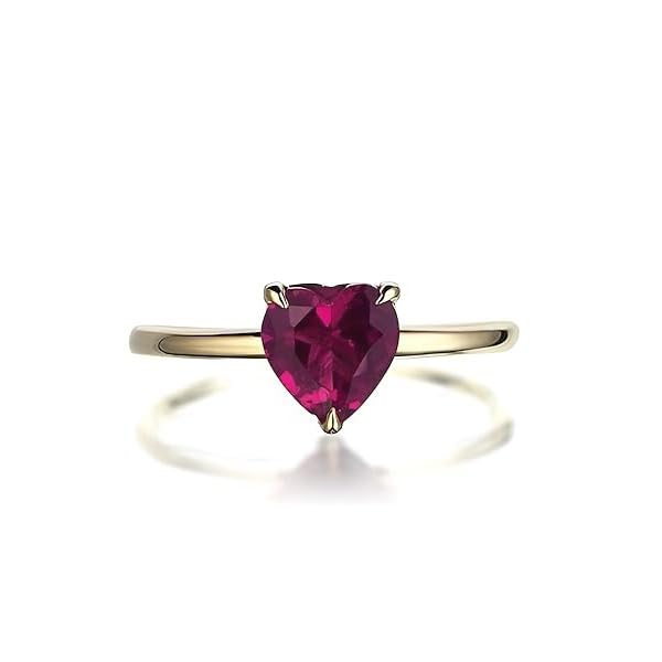 Tiny Heart Ring 14k Gold Ruby Promise Ring, Dainty Stack Ring, Bezel Gemstone Pinky Rings for Women, Delicate Birthstone Ring Gift for Her (Pink Ruby)3