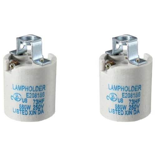 LEDSone Ceramic Porcelain ES27 E27 Edison Screw Heat Vintage Lamp Light Bulb Holder with Mounting Bracket (Paquete de 2)