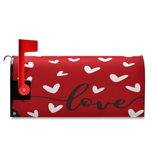 Image of Wamika Happy Valentine's Day Mailbox Cover Standard Size Valentines Day Red Love Heart Magnetic Mailbox Covers Garden Yard Box Cover Holiday Decorations 21 inch L x 18 inch W