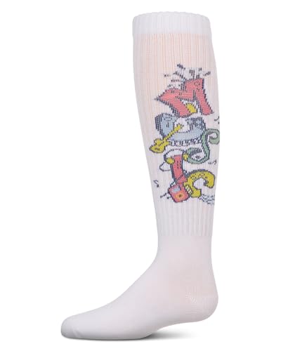 MeMoi Girls Ribbed Cotton Blend Graffiti Music Knee Sock