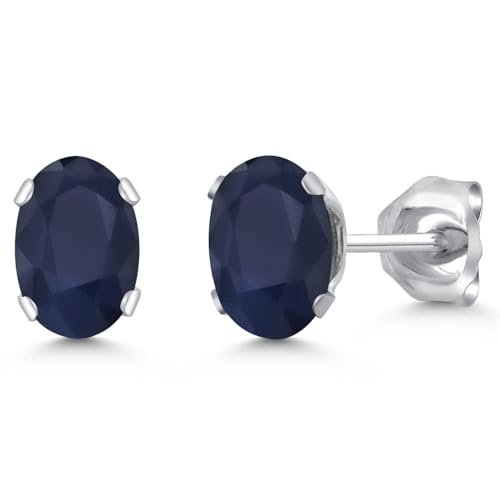 Gem Stone King 925 Sterling Silver Blue Sapphire Stud Earrings For Women Men (0.80 Cttw, Gemstone Birthstone, Oval 6X4MM)