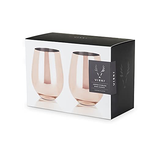 Viski-Copper-Wine-Glasses-Stemless-Wine-Glass-Set-Stainless-Steel-with-Copper-Finish-18-Ounces-Set-of-2-Copper Viski Copper Wine Glasses Stemless Wine Glass Set Stainless Steel with Copper Finish 18 Ounces Set of 2 Copper