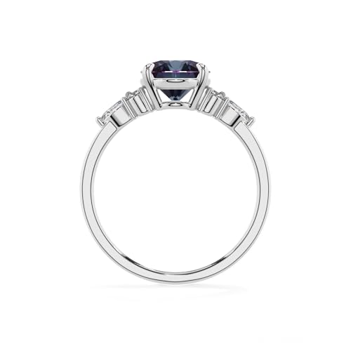 Lab Grown Alexandrite Oval Solitaire Trilogy Rings with Diamonds for Women in Silver/Gold, June Birthstone Jewelry Gifts for Her Birthday, Anniversary, Wedding, Christmas, Mothers Day, Valentines4