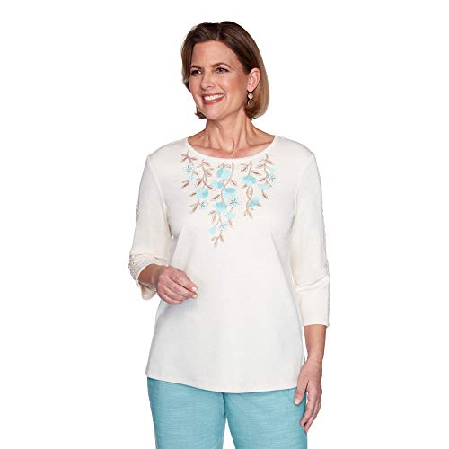 Alfred Dunner Womens Petite Heathered Floral Knit Top