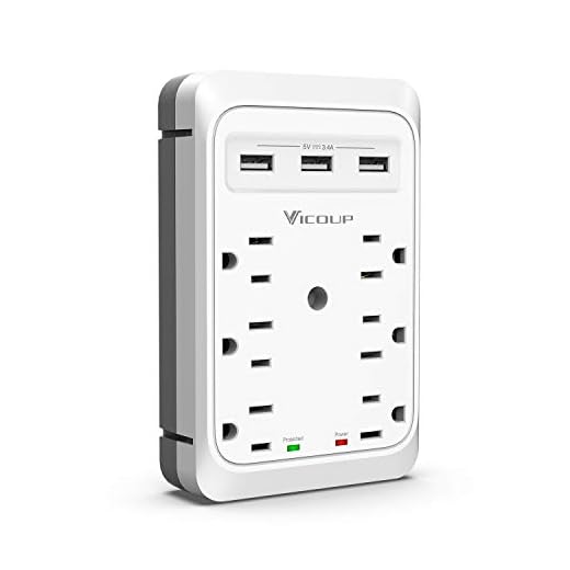 VICOUP Multi Outlet Extender, Multiple Outlet Wall Plug Surge Protector 1080J with 3 USB Ports (Smart 3.4A Total), USB Outlet Adapter Splitter for Home and Office, Dorm Essentials