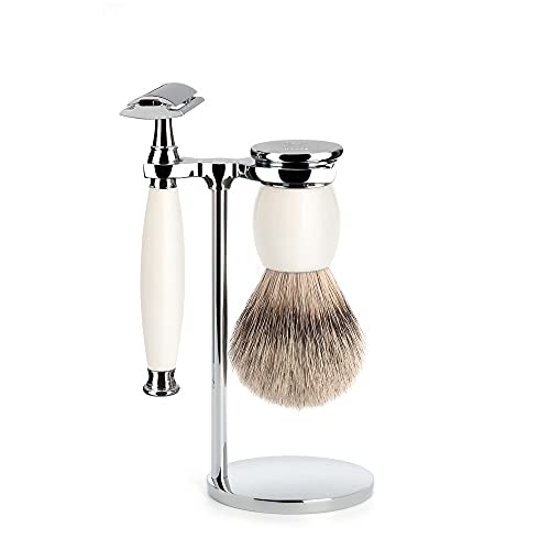 Kit Mühle Anti Irritation Blaireau Pur Argenté et Rasoir Sûreté Contre le Feu du Rasoir