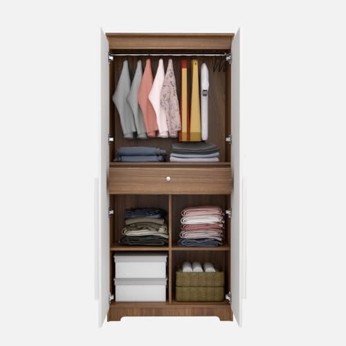Image of COUCH CULTURE Alexa Engineered Wood Wardrobe Almirah for Cloth with 2 Doors | Wooden Almirah With Lock | Multipurpose Organizer| 5 Shelves & 1 Drawer | 1 Year Warranty | White Door Wardrobe