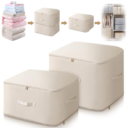 FIVAVA Organisateur d'Auto-Compression Ultra peu Encombrant,Sacs de Rangement Compressible pour Couettes et Vêtements,Sac de Compression Voyage (Beige,L+XL)
