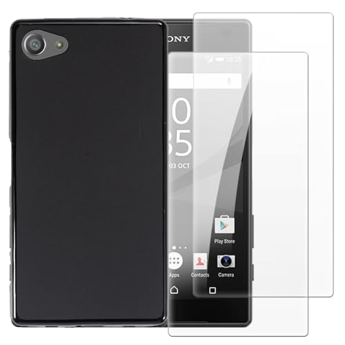 Shantime Funda con 2 Piezas Protector Compatible con Sony Xperia Z5 Compact, Carcasa Antigolpes y Cristal Templado Protección Completa(Negro)