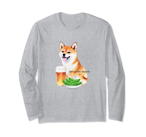 Shiba Inu, Hund, Shiba Inu, Bier, Edamame, Illustration, Aquarell, Handschriftlich, Lustig, Niedlich, Bierliebhaber, Hundeliebhaber Langarmshirt
