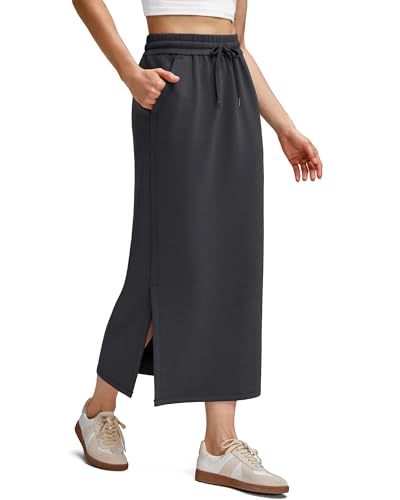G4Free Smoofit Maxi Skirt for Women Modal Soft Drawstring Summer Casual Long Skirts Side Slits Lounge with 2 Pockets3