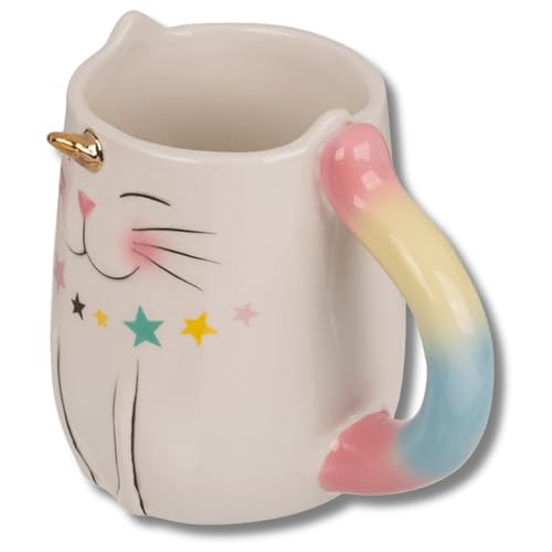 damaloo Unicorncat Tasse 3D 380 ml et anse arc-en-ciel – Tasse licorne chat pour fille – Jolie tasse licorne – Tasse à café pour femme – Tasse à vin chaud pour les amoureux des animaux
