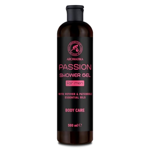 Gel de Ducha Passion 500ml - Gel de Ducha para Hombre - Gel con Aceite Esencial de Vetiver & Pachulí - Aroma Masculino - Cuidado de la Piel - Limpieza y Cuidado - Fragancia Fresca
