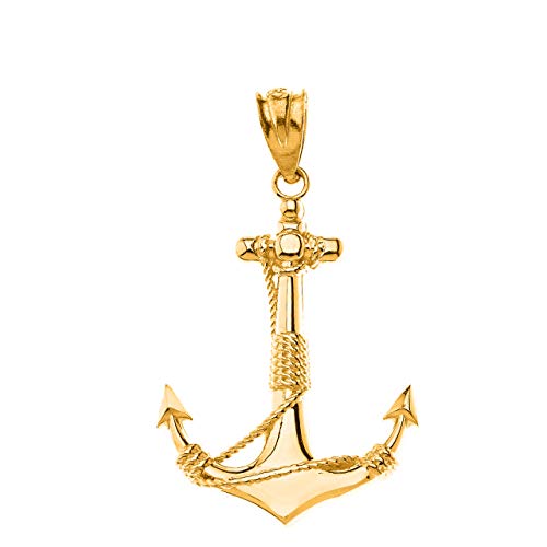 14K Gold Rope Wrapped Fouled Anchor Charm Pendant - Choice of Gold Color