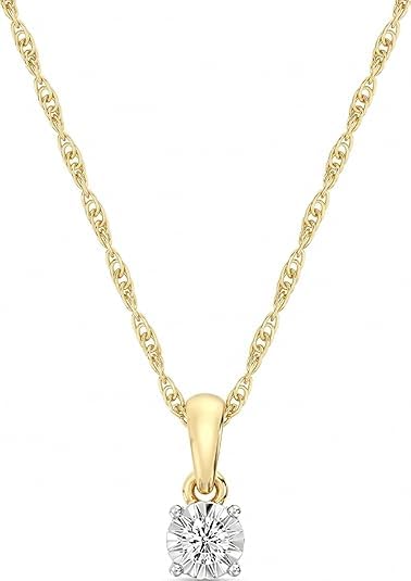 Itsy Bitsy by Gilde Round Solitaire 1/10 Cttw Lab-Grown Diamond Pendant Necklace 14KT Gold Plated Silver Classic 4-Prong Setting 18 Chain (14KT Gold Plated)