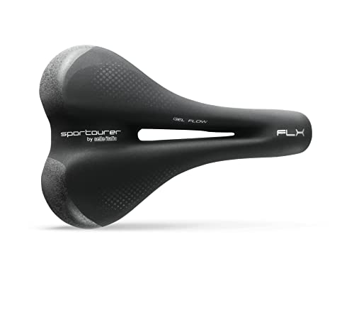 Sportourer by Selle Italia - FLX Gel Flow, Miękkie, Żelowe Siodełko Rowerowe, z Technologią Odblaskową w przypadku Niskiej Widoczności - Czarne