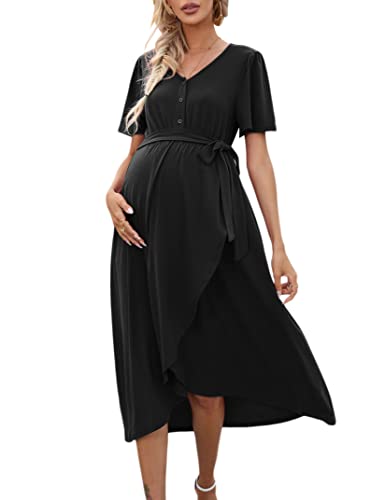 KOJOOIN Damen Umstandskleid Kurzarm Stillkleid Knopfleiste Schwangere...